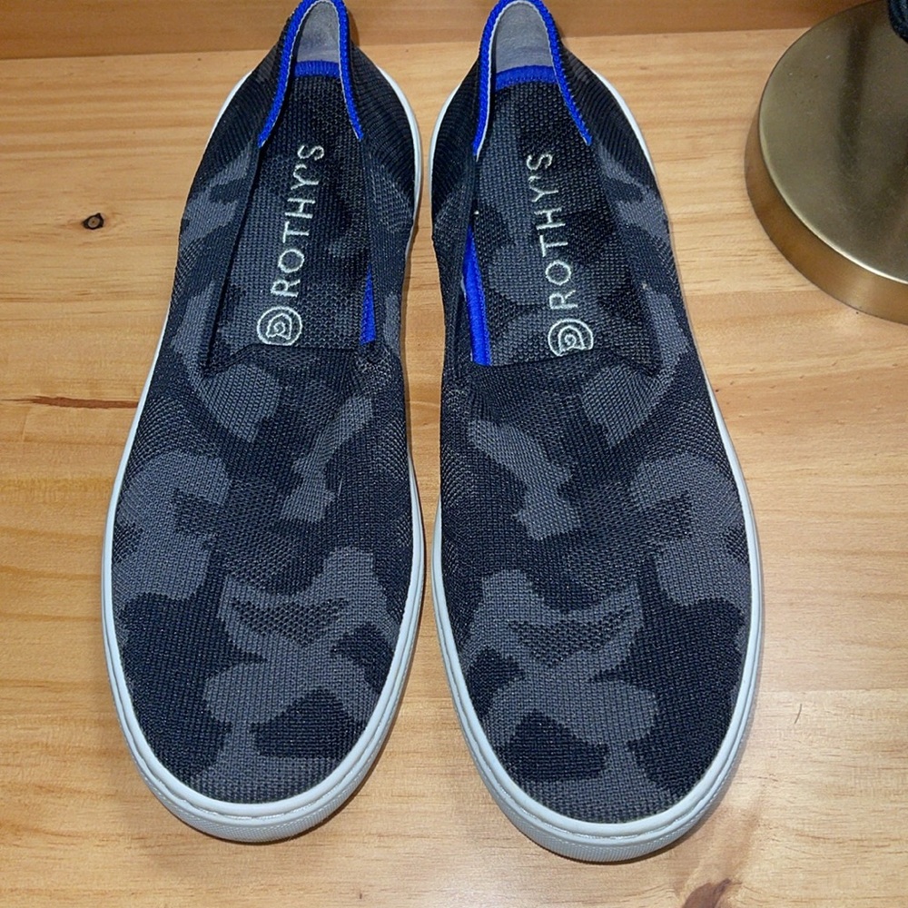 Rothy’s The Sneaker Original Slip On Sneaker Gray Camo Textile Shoes